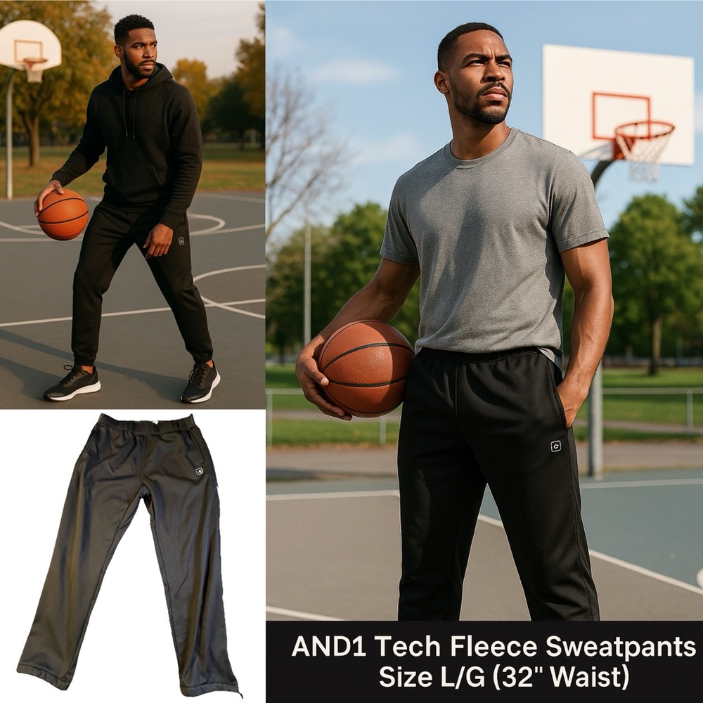 AND1 Men’s Black Tech Fleece Sweatpants Size L (32x30)